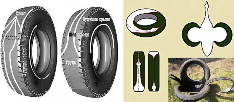 Схема лебедя из покрышки