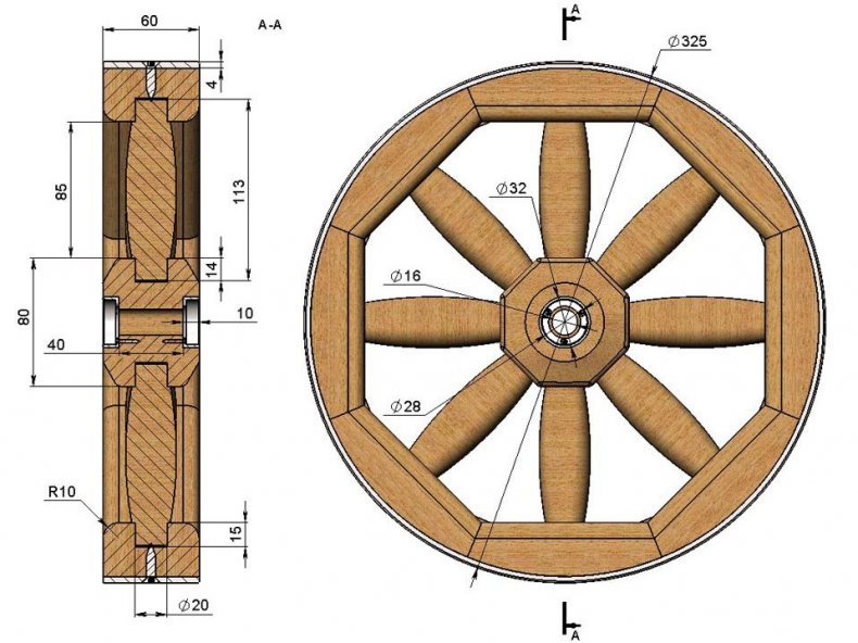 Чертёж колеса для телеги