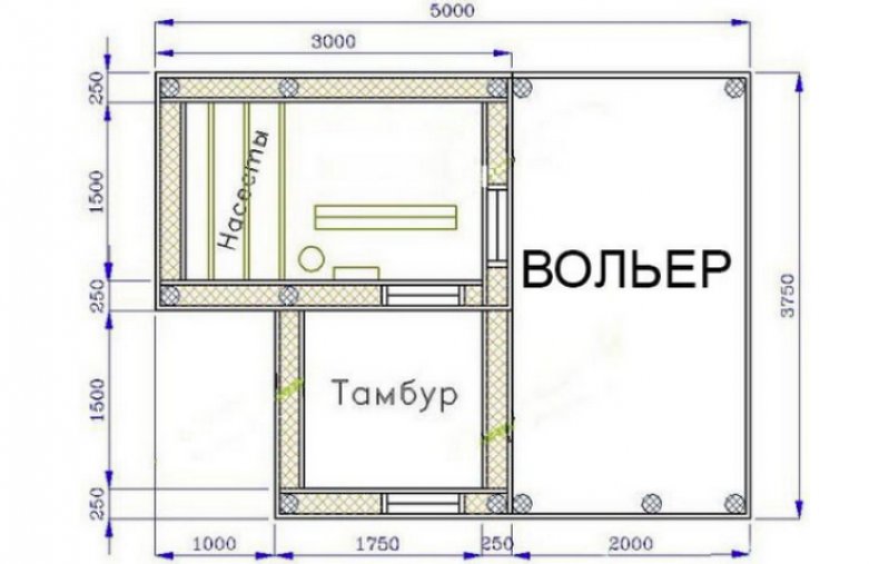 Примерный чертеж курятника с вольером